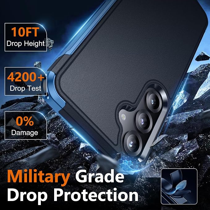 SPIDERCASE Designed for Samsung Galaxy S25 Plus Case, [10 FT Military Grade Drop Protection],2 Pack [Tempered Glass Screen Protector+Camera Lens Protector] Heavy Duty Shockproof Case,Dark Blue