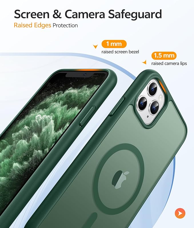 FNTCASE for iPhone 11 Pro Case: [Compatible with Magsafe] Translucent Matte Magnetic Phone Cover - Military Grade Drop Protection Shockproof Protective for iPhone 11Pro 2019 Cases - Green