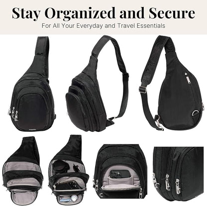 Baggallini Securtex® Anti-Theft Multi Zip Sling - Lightweight 8.6"x15.2" Travel Bag with Locking Zippers & RFID Protection