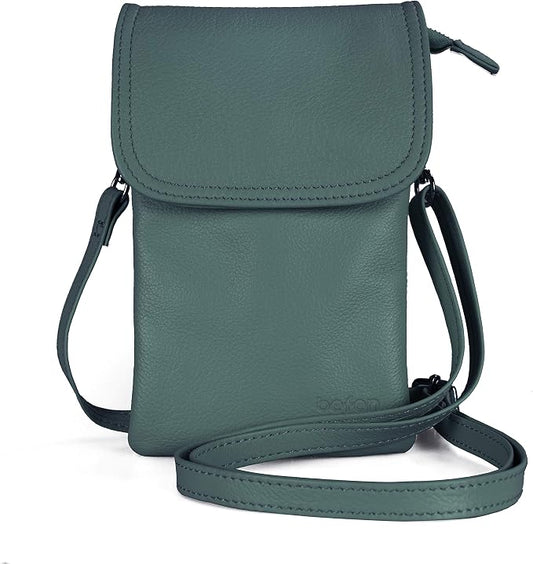 befen Genuine Leather Small Crossbody Bags for Women Cell Phone Bag Cross Body Purses,Silver Zipper