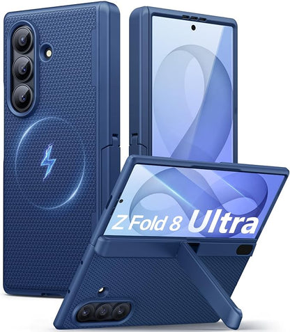 SSLOTSCASE Magnetic for Samsung Galaxy Z Fold 8 Ultra Case with Stand, Blue | Compatible with MagSafe, Kickstand, Hinge Protection, Screen Protector, Drop Proof Rugged Anti-Slip Slim Phone Cover 5G 2026