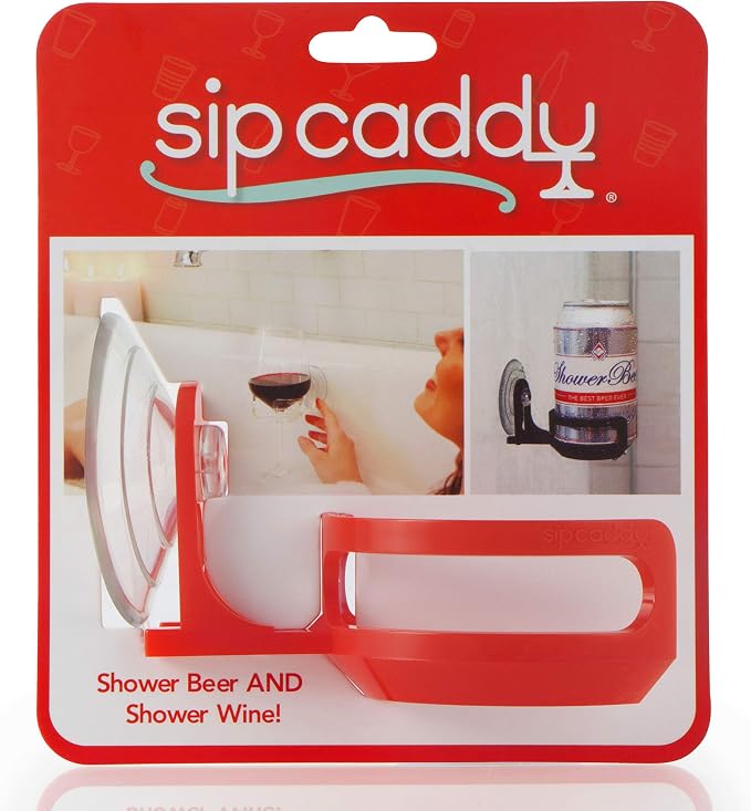 Bath & Shower Portable Cupholder Caddy for Beer & Wine Suction Cup Drink Holder, Red
