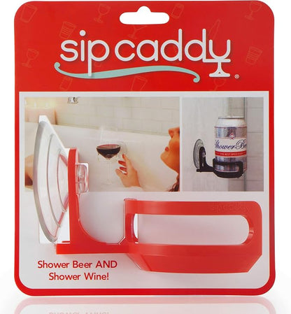Bath & Shower Portable Cupholder Caddy for Beer & Wine Suction Cup Drink Holder, Red