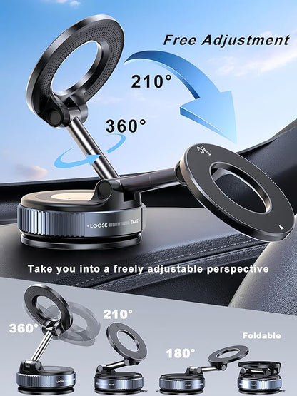 Upgraded 360° Nano Gel Vacuum Magnetic Phone Holder, 108+LBS Heavy Duty Suction Cup Phone Mount for Car Dashboard & Windshield, 3000gf MagSafe Compatible with iPhone 17/16 Pro Max