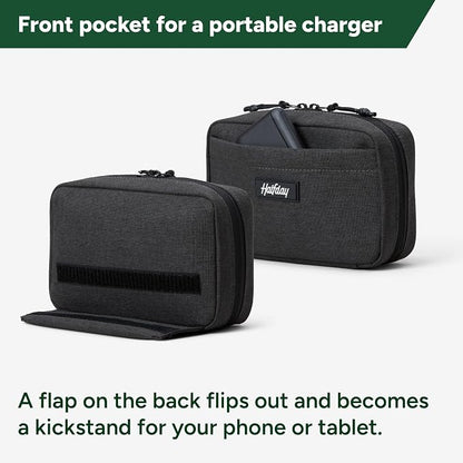Halfday Sidekick Tech Organizer Kit: Flip-Out Kickstand for Phone/Tablet, Zip-Flat Pouch with Power Mesh & Elastic for Cable & Charger (Splash-Resistant Travel Electronics Accessories Case), Shadow