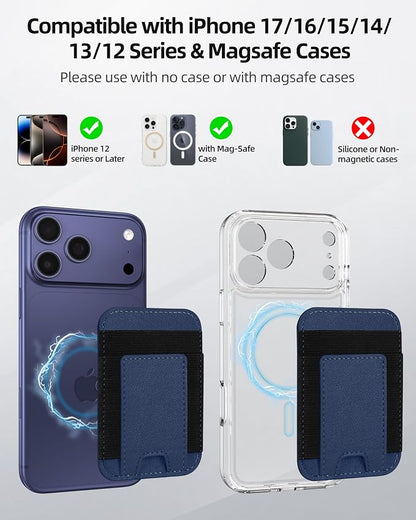 Upgraded for Magsafe Wallet, Strongest Magnetic Wallet, for iPhone Walle t Magsafe with 2 Card Slots, Magnetic Card Holder for iPhone 17/16/15/14/13/12 Series, Vegan Leather, Fit 7 Cards, Navy Blue