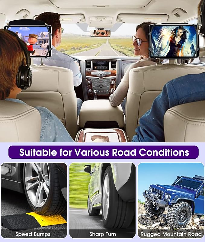 Upgraded Car Headrest Mount Holder, Tablet Holder for Car Back Seat, Tablet Mount for Kids Fits All 7-12.9'' Tablets