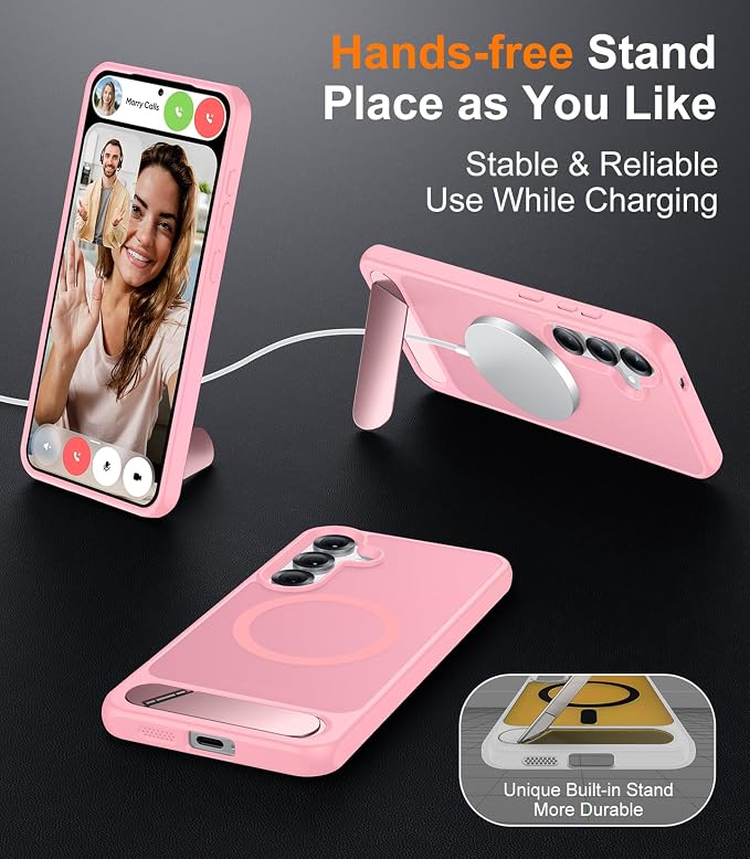 Magnetic for Samsung Galaxy S25 Case, [Innovate Stand][Military Grade Drop Protection][Non Slip][Translucent Matte] Shockproof Phone Case for Galaxy S25 6.2" 2025 -Pink