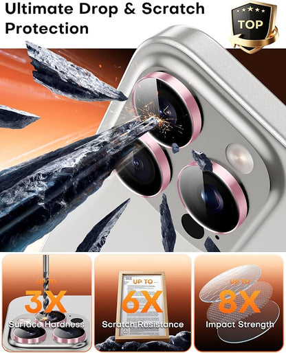 TOCOL for iPhone 15 Pro Max Camera Lens Protector/iPhone 15 Pro Camera Lens Protector Tempered Glass HD Individual Scratch Resistant Cover Accessories Case Friendly 2 Pack（Pink）