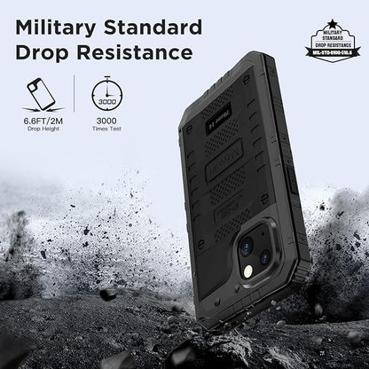 Mitywah Waterproof Case for iPhone 14, Heavy Duty Shockproof Case with Built-in Screen Protector, Full Body Underwater Protective Metal Case 6.1 inch, Black