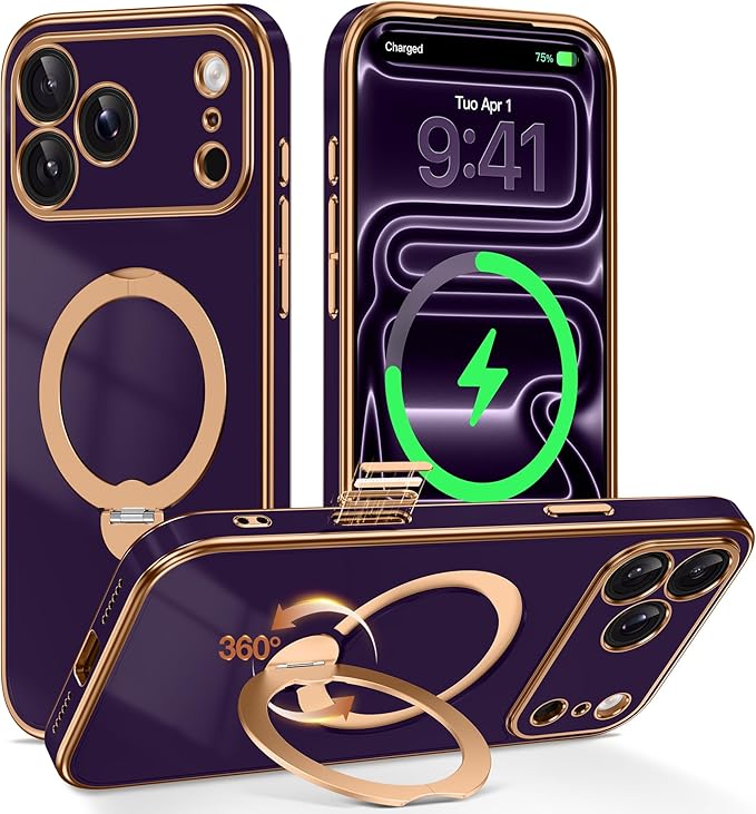 GolbinBox for iPhone 17 Pro Max Case with 360° Spin Magnetic Stand,[Compatible with Magsafe] [Military Protection][Built-in Ring Holder] Camera Control Phone Case for 17 Pro Max,Purple