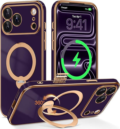 GolbinBox for iPhone 17 Pro Max Case with 360° Spin Magnetic Stand,[Compatible with Magsafe] [Military Protection][Built-in Ring Holder] Camera Control Phone Case for 17 Pro Max,Purple
