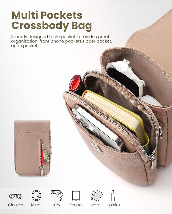 befen Genuine Leather Small Crossbody Bags for Women, Cell Phone Cross body Purse Bag with RFID Blocking Card Slots