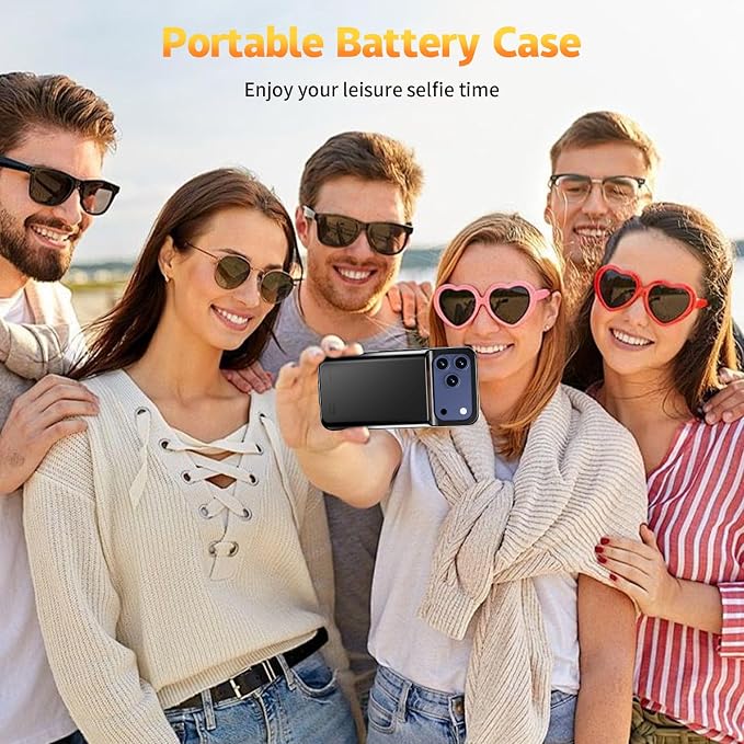 2026 Ultra-Slim Battery Case for iPhone 17 Pro (6.3 inch), Charging Case 7000mAh Rechargeable Portable Extended Charger Case Cover w/Tempered-Glass Protector - Black