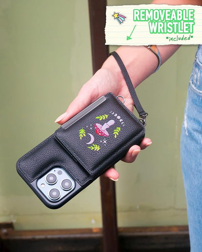 Smartish iPhone 14 Pro Max Crossbody Wallet Case - Dancing Queen [Purse/Clutch with Detachable Strap & Wristlet] Protective Cover with Credit Card Holder - Moons Out Shrooms Out