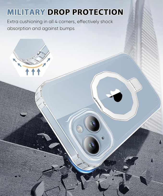for iPhone 14 Case, with Screen Protector + Camera Lens Protector, Built-in Seamless Stand, [Compatible with MagSafe] Protective Shockproof Phone Case, Cover for iPhone 14 - Clear