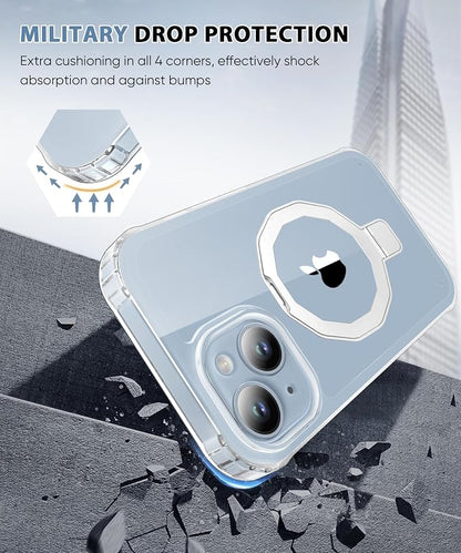 for iPhone 14 Case, with Screen Protector + Camera Lens Protector, Built-in Seamless Stand, [Compatible with MagSafe] Protective Shockproof Phone Case, Cover for iPhone 14 - Clear