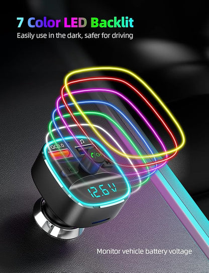 Nulaxy Bluetooth FM Transmitter, Bluetooth Car Adapter with Dual USB Charger Wireless Radio Car Kit MP3 Player Support TF Card & USB Disk, Hands-Free Calling, 7 Colors Led Backlit Light, Black