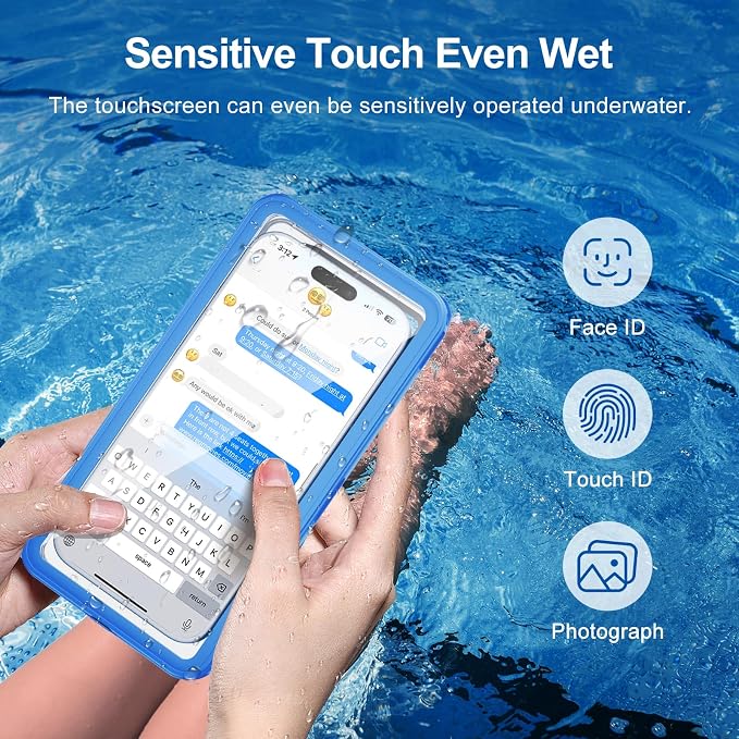 Beasyjoy Waterproof Phone Case, Underwater Phone Case for Snorkeling, Universal IPX8 Diving Pouch with Lanyard for iPhone Samsung Google Moto Series-NOT Fit Snugly Touchscreen Operated Only-Dark Blue