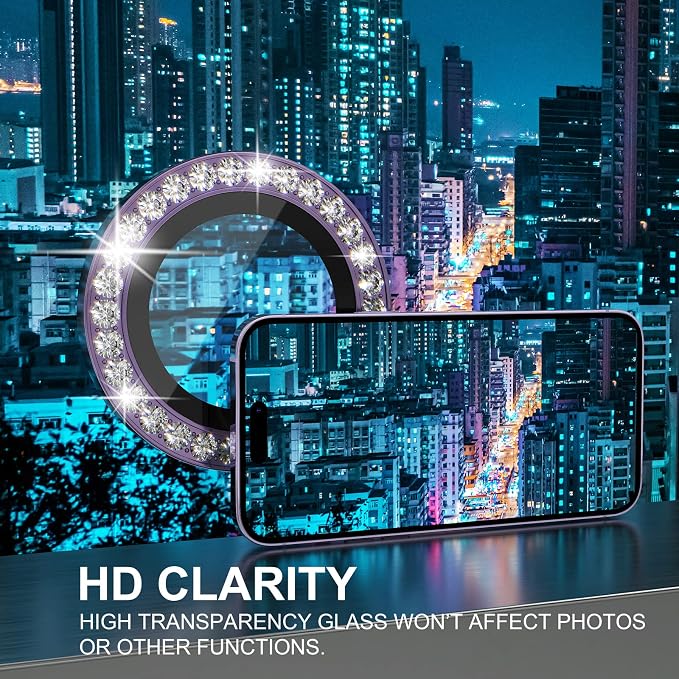 Choiche Compatible for iPhone 14 Pro/iPhone 14 Pro Max Camera Lens Protector Bling, 9H Tempered Glass Camera Cover Screen Protector Metal Ring Decoration Accessories (Diamond-Purple)
