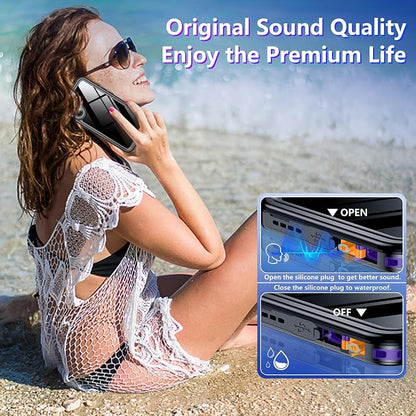 Temdan Compatible with iPhone 16 Case Waterproof, Built-in Screen & Camera Protector IP68 Underwater Full Body 16FT Military Dropproof Shockproof Phone Case 6.1"-Purple/Clear