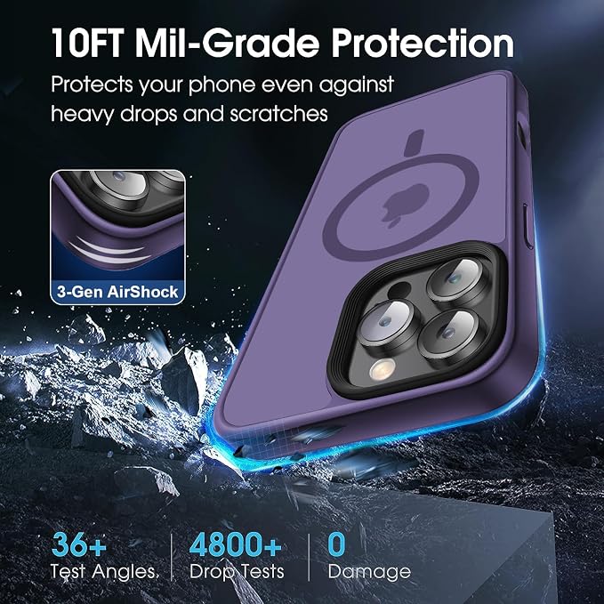 Strong Magnetic for iPhone 16 Pro Max case [10Ft Military-Grade Protection] Compatible with fit MagSafe Shockproof Slim Thin Cover case for iPhone 16 Pro Max 6.9 inch, Purple