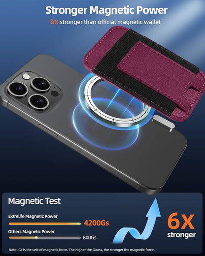 ExtreLife for Magsafe Wallet, Strongest Magnetic Wallet for iPhone 17/16/15/14/13/12 Series, For iPhone Magsafe Wallets, RFID Blocking, Vegan Leather, Fit 7 Cards, Cherry-new