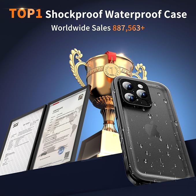 Cozycase TOP Military IP68 Waterproof Case for iPhone 13 Pro Max - Heavy Duty 360 Shockproof Full Body with Screen Camera Protector Double Water Dust Drop Proof Hard Rugged Tough Front Back Cover