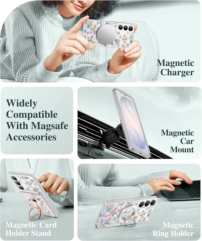 GVIEWIN for Samsung Galaxy S26 Plus Case Compatible with MagSafe, Clear Floral Shockproof Protective Women Phone Case, Non-Yellowing, Screen&Camera Lens Protector for S26 Plus 6.7",Floret/Colorful
