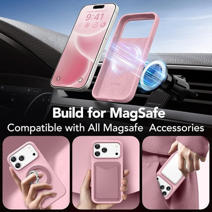 GONEZ Magnetic for iPhone 17 Pro Case, Compatible with MagSafe, [Screen Protector + Camera Lens Protector], Liquid Silicone Anti-Scratch Shockproof Protective Phone Case 6.3 inch, Peach Pink