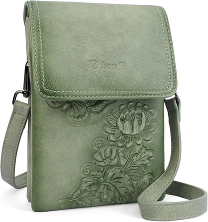 Small Crossbody Bags for Women Trendy Vegan Leather Cell Phone Bag Embossed Flower Design Wallet Purses with Strap