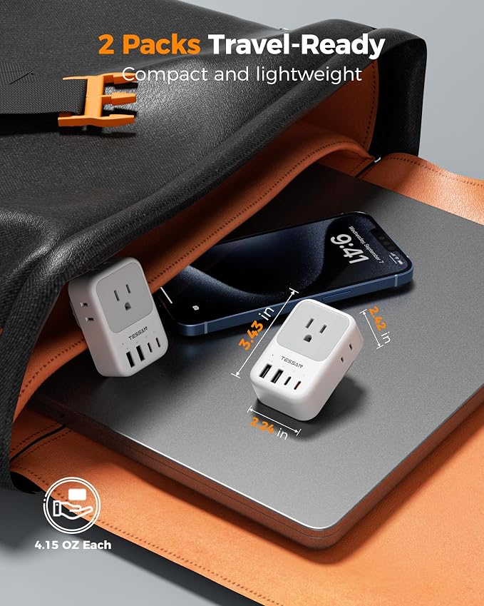 Type G Adapter for Travel 2 Pack, TESSAN PD 20W US to UK Plug Adapter with 4 AC Outlets 4 USB Ports (2 USB C), Ireland Power Adaptor for USA to England London British Scotland Dubai Hong Kong Kenya