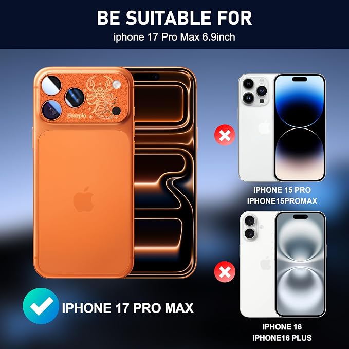 Compatible for iPhone 17 Pro Max Camera Lens Protector, Sagittarius Pattern, Drop Protection, Anti Scratch Full-Coverage, AR 360-Degree Protection, Camera Transmfttance HD, Easy Installation, Orange