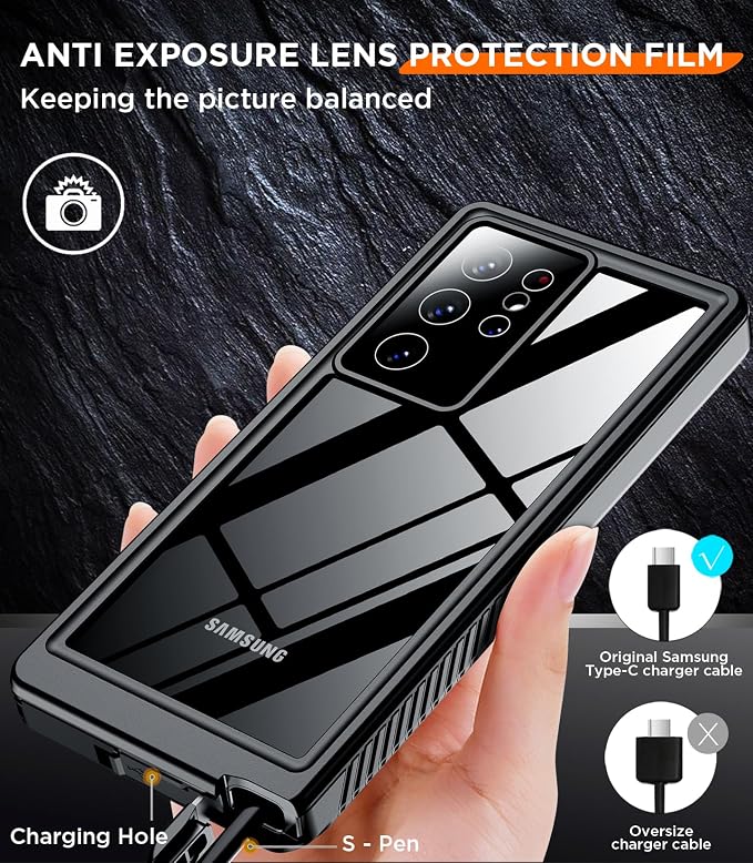 Temdan Designed for Samsung Galaxy S22 Ultra Case,Waterproof Built-in Lens & Screen Protector [Full Body Shockproof][Military Drop Proof][IP68 Underwater] Phone Case for S22 Ultra 5G-Black (2022)