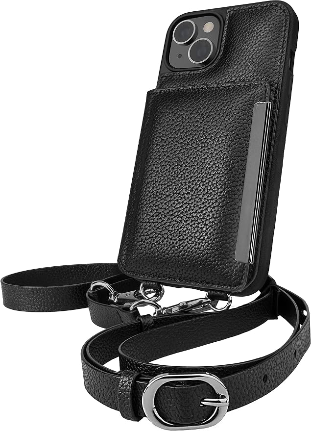 Smartish iPhone 14 Crossbody Wallet Case - Dancing Queen [Purse/Clutch with Detachable Strap & Wristlet] Protective Cover with Credit Card Holder - Stiletto Black - Gunmetal