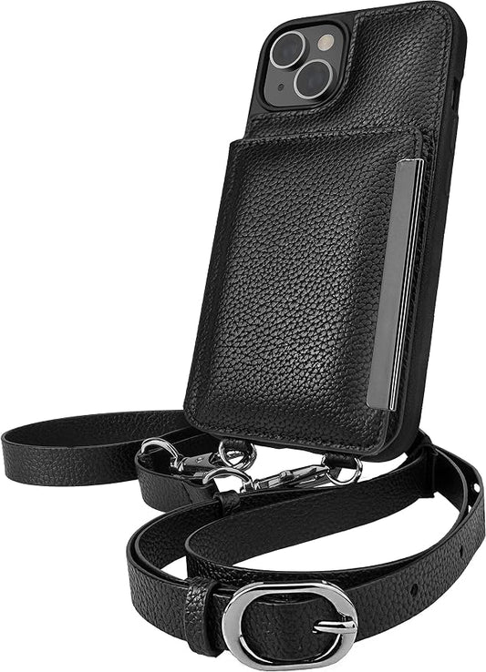 Smartish iPhone 14 Crossbody Wallet Case - Dancing Queen [Purse/Clutch with Detachable Strap & Wristlet] Protective Cover with Credit Card Holder - Stiletto Black - Gunmetal