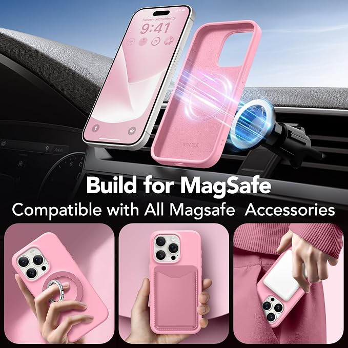 GONEZ for iPhone 15 Pro Max Case Silicone, Compatible with Magsafe, Camera Protector + Screen Protector, Soft Anti-Scratch Microfiber Lining, Liquid Silicone Shockproof Phone Cover, Sweetie Pink