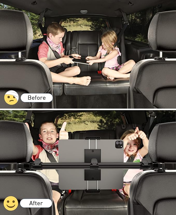 Tryone Car Tablet Holder Mount for iPad: Headrest Tablet Stand for Car Back Seat Compatible with iPad Pro Air Mini | Galaxy Tab | Kindle Fire HD | Switch OLED or Other 4.7-16.1" Devices