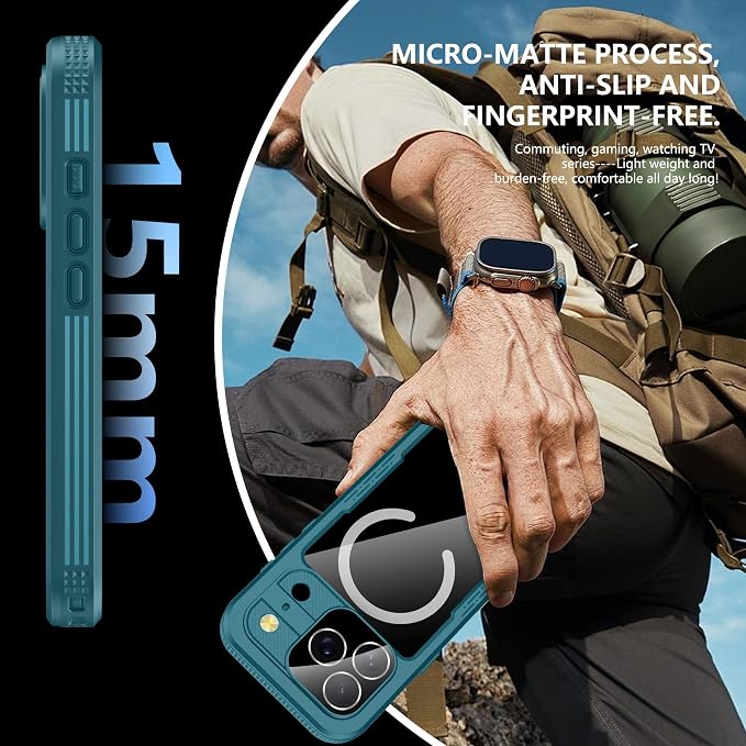 GOLDJU 2025 New Magnetic for iPhone 17 Pro Case-Waterproof, Built-in Screen & Camera Protector-IP68 Underwater Full Body 16FT Military Dropproof Shockproof Case for 17 Pro 6.3''- Blue