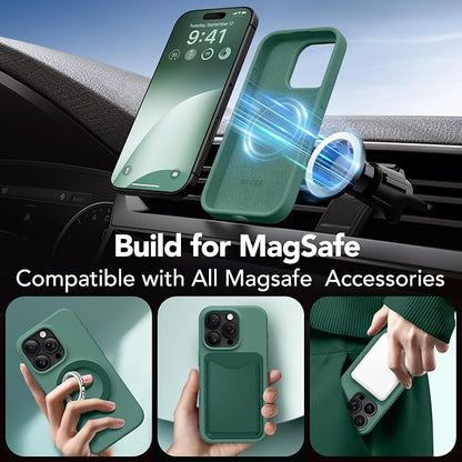 GONEZ Magnetic for iPhone 16 Pro Max Case, Compatible with MagSafe, Liquid Silicone Case, with Screen Protector + Camera Protector, Full Body Protective Shockproof Phone Cover 6.9", Midnight Green