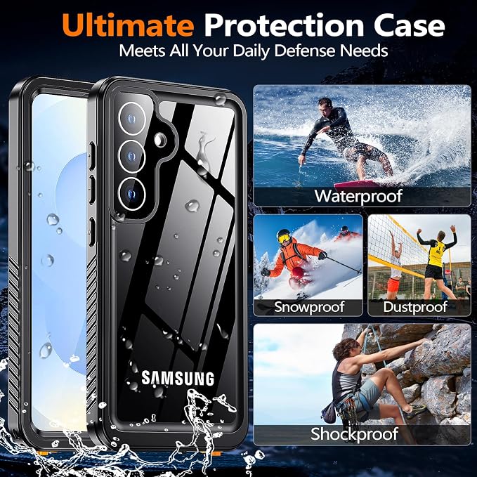 MOZOTER for Samsung Galaxy S25 Case Waterproof,[IPX8 Underwater Case][Full Body Shockproof & Military Dropproof] Built-in Screen Protector Clear Sound Quality for Samsung S25 6.2 inch-Black