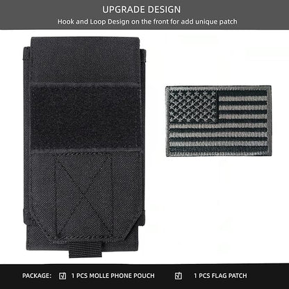 Black Tactical Molle Cellphone Pouch Case,Heavy Duty Waterproof Phone Holster Bag for iPhone 14 15 16 Pro Max for Samsung S24 S23 Ultra S22 Plus Note 20 A13 Less 6.7" Phone with US Flag Patch