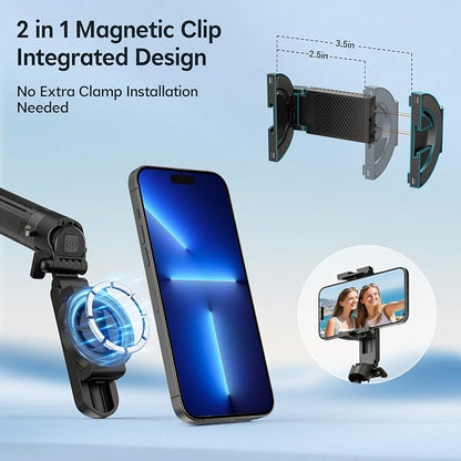 14.5" Magnetic Mini Selfie Stick for iPhone, 4 in 1 Portable Pocket Size Tripod for iPhone MagSafe/Android with Remote/Cold Shoe Mounts, Small/Compact Cell Phone Tripod Stand for Travel Vlogging-Black