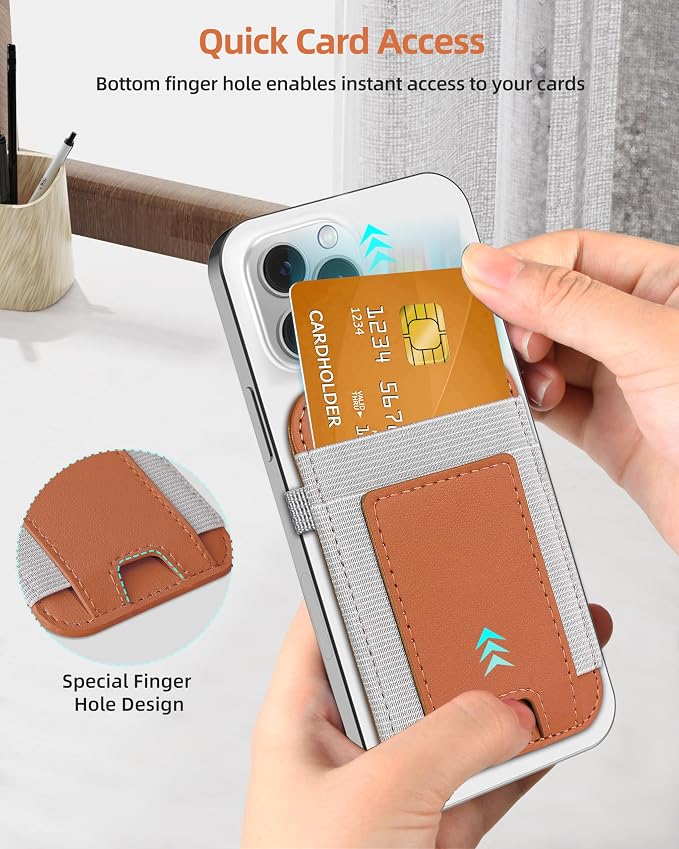 ExtreLife For Magsafe Wallet, Stronger Magnetic Wallet for iPhone 17/16/15/14/13/12 Series, Magnetic Card Holder with 2 Card Slots, Vegan Leather, Max 7 Cards, Slim, Brown