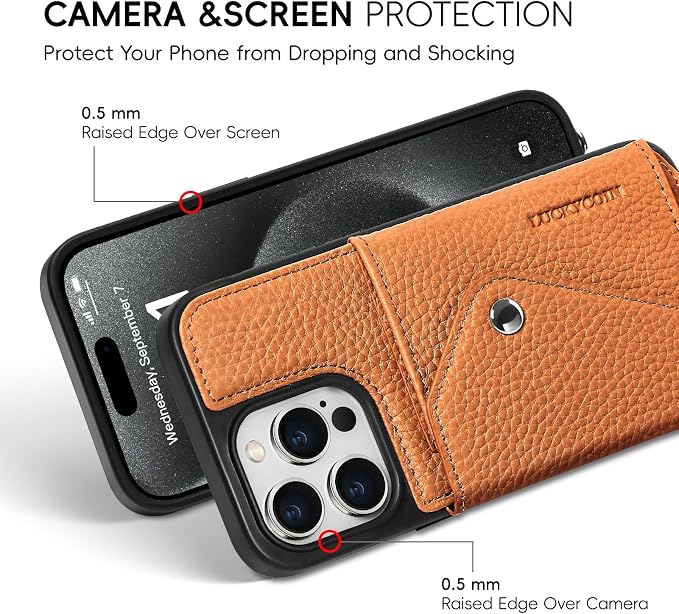 LUCKYCOIN for iPhone 14 Pro Max Crossbody Wallet Case – Genuine Leather Phone Purse with Adjustable Strap and Card Holder,Lanyard Phone Purse Case for Women,Pebble Grain Brown