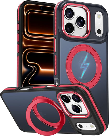 for iPhone 17 Pro Max Case with 360 Magnetic Ring Stand, Fit MagSafe, Military-Grade Shockproof Protection, Non-Slip Slim Translucent Protective Phone Cover, Red