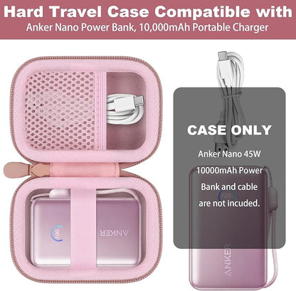 khanka Hard Travel Case Compatible with Anker Nano Power Bank (10,000mAh 45W), Protective Storage Bag for Portable Charger, Case Only (Pink)