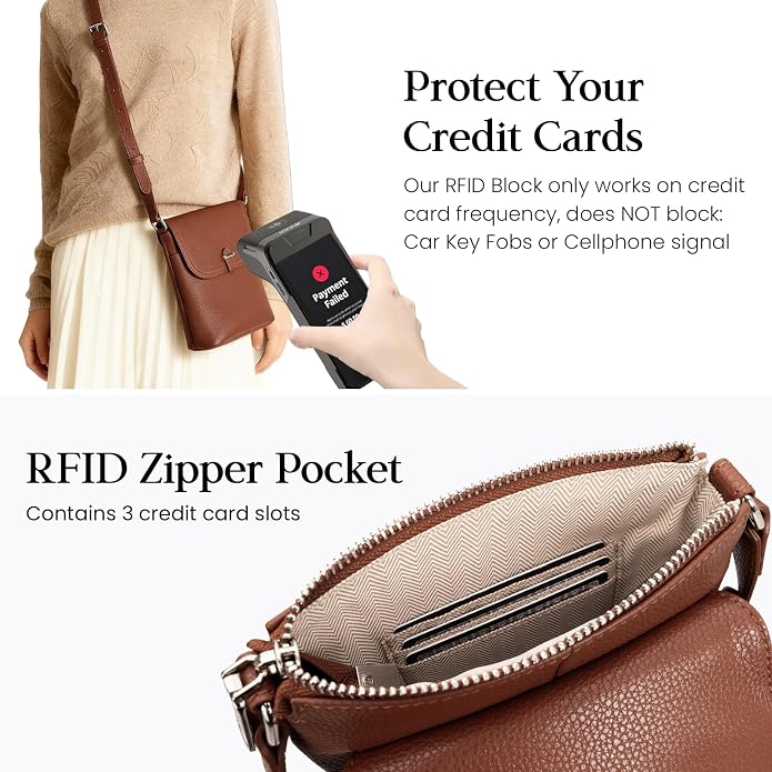 befen Genuine Leather Small Crossbody Bags for Women, Womens Cell Phone Purses Cross body Bag Purse with RFID Card Slots