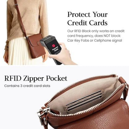 befen Genuine Leather Small Crossbody Bags for Women, Womens Cell Phone Purses Cross body Bag Purse with RFID Card Slots