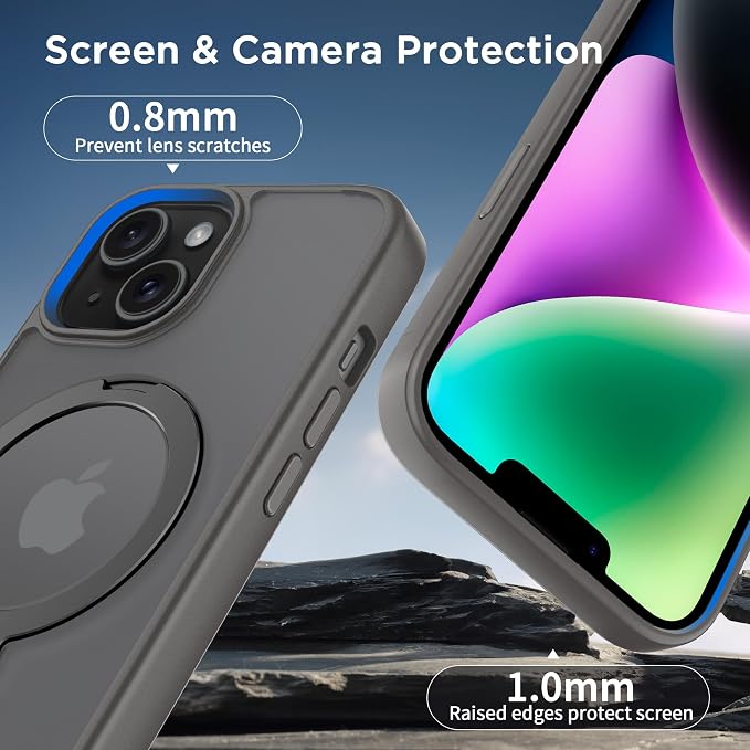 CACOE Magnetic Case for iPhone 13/14 6.1 inch with 360 Rotatable Ring Stand, Compatible with MagSafe Car Phone Mount, Cases Cover Phone Holder for Desk Meeting/Videos